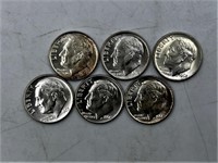 Bag lot of 6 silver Roosevelt dimes all high grade