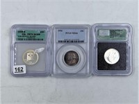 3 Graded silver quarters various dates and grading