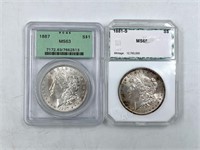 Lot of 2 Graded Morgan silver dollars 1881 S MS65
