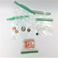 Bag lot with 2 Sacagawea dollars, presidential dol