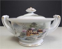 Post 1940s Japanese Porcelain Covered Bowl, Signed