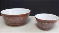 2 VTG Pyrex Woodland Brown Floral Mixing Bowls