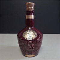 Royal Salute Chivas Burgundy Ceramic Scotch Bottle