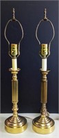 2 Tall Brass Cage Candlestick Table Lamps
