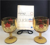 2x Expo 1967 Amber Goblets + Expo 1967 Guide Book