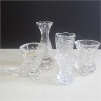 5 European Crystal Bud Vases