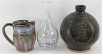 ** 2 Pieces of Studio Pottery and a Hand Blown