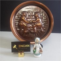 Finnish Sauna Copper Plate and Sauna Maid Figurine