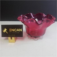 Victorian Cranberry Glass Bowl Clear Feet