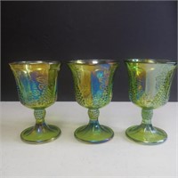 3x Indiana Glass Green Carnival Glass Goblet
