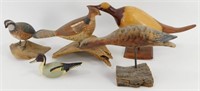 * 5 Hand Carved Wood Birds