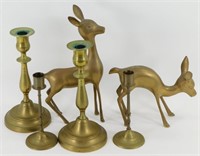 2 Brass Deer 4 Brass Candlesticks