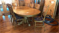 Oak Claw Foot Table w/10 press back Chairs