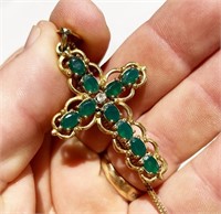 Large 18ct Filigree Cross Set With Emeralds