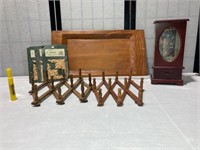 Wooden Jewelry Box, Wood Tray, & 2