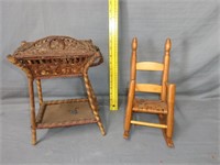 Tramp Art Style Basket on Legs and Miniature Chair