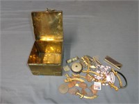Brass Box w/Jewelry and Smashed Pennies
