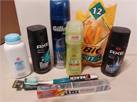 Deodorant ,baby powder, toothbrushes ,bic  razors