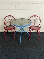 Vintage outdoor metal table 2 chairs