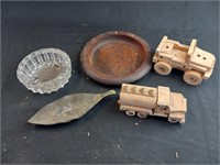 Wooden Toy Trucks, Ashtrays, etc