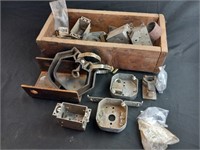 Box Lot of Electrical Socket Encases + Wooden B