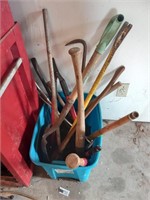 Box Lot of Hand Tools, Shovel, Crow Bars, Hedge