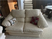 Cream Leather Love Seat