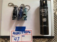 Can of Mace & 3 Vintage Police Whistles