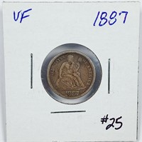 1887  Seated Liberty Dime   VF