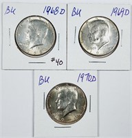 1968-D, 69-D & 70-D  Kennedy Half Dollars   BU