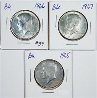 1965, 1966 & 1967  Kennedy Half Dollars   BU