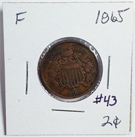 1865  2 Cent Piece   F