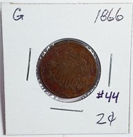 1866  2 Cent Piece   G
