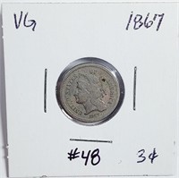 1867  Three Cent Nickel   VG
