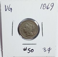 1869  Three Cent Nickel   VG