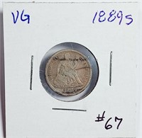 1889-S  Seated Liberty Dime   VG