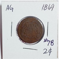 1869  2 Cent Piece   AG