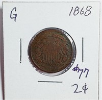 1868  2 Cent Piece   G