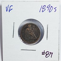 1890-S  Seated Liberty Dime   VF