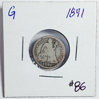 1891  Seated Liberty Dime   G