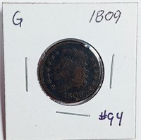 1809  Half Cent   G  Rotated reverse