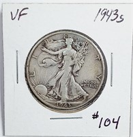 1943-S  Walking Liberty Half Dollar   VF