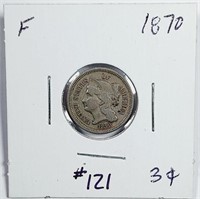 1870  Three Cent Nickel   F