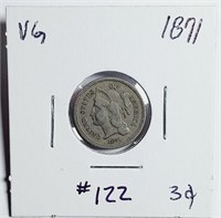 1871  Three Cent Nickel   VG