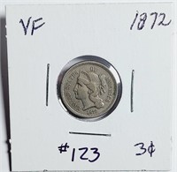 1872  Three Cent Nickel   VF