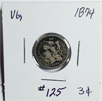 1874   Three Cent Nickel   VG