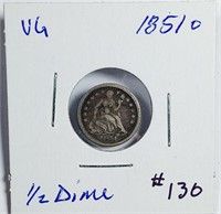 1851-O  Above Bow  Liberty Seated Half Dime   VG