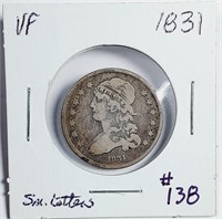 1831  Small letters  Capped Bust Quarter   VF