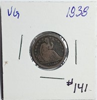 1838  Seated Liberty Dime   VG