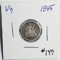 1845  Seated Liberty Dime   VG